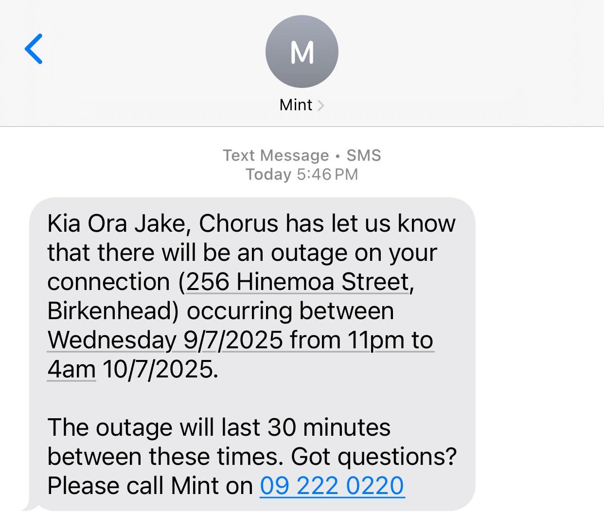 SMS notifications for network updates